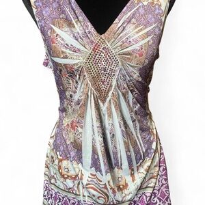 Cato Purple Multicolor V-Neck Embellished Tank Top